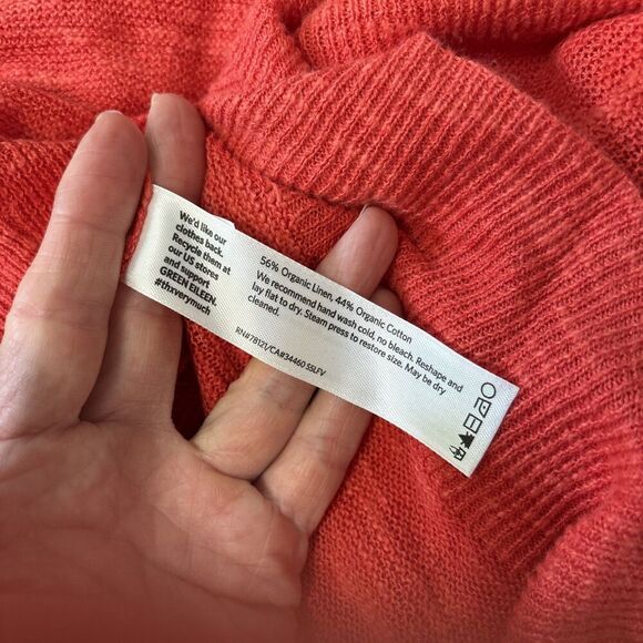 Eileen Fisher Lightweight V-Neck Sweater Orange Organic Cotton Size Medium - Picture 6 of 7